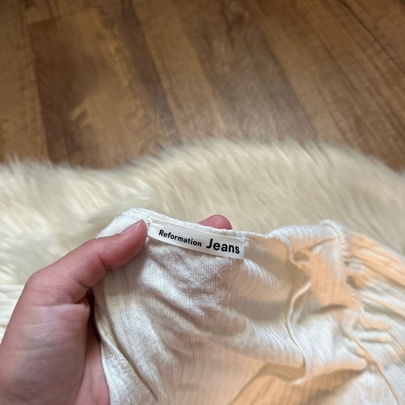 REFORMATION Rosebud Ribbed Wrap Top In Ivory - Picture 6 of 7